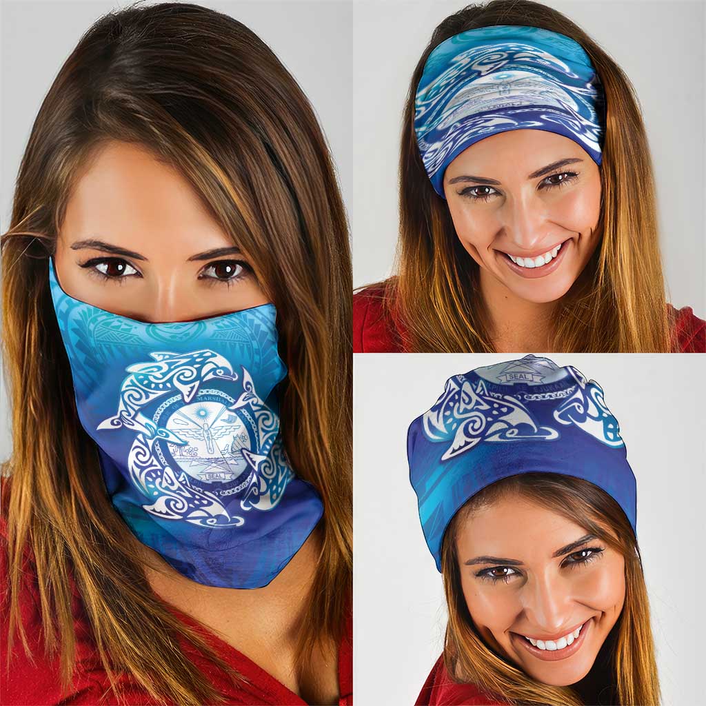 Marshall Islands Manit Day Neck Gaiter Tribal Dolphin With Marshall Seal LT05