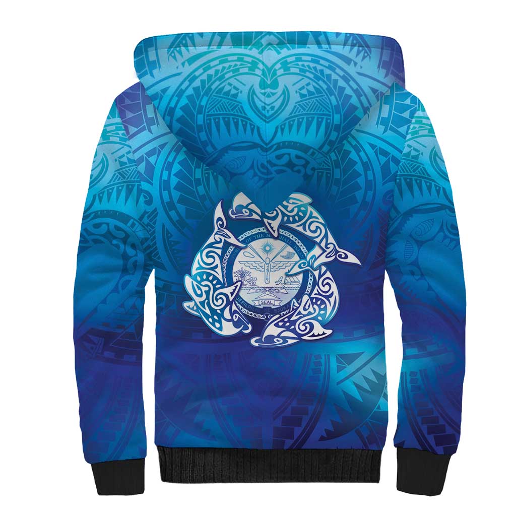 Marshall Islands Manit Day Sherpa Hoodie Tribal Dolphin With Marshall Seal LT05 - Polynesian Pride