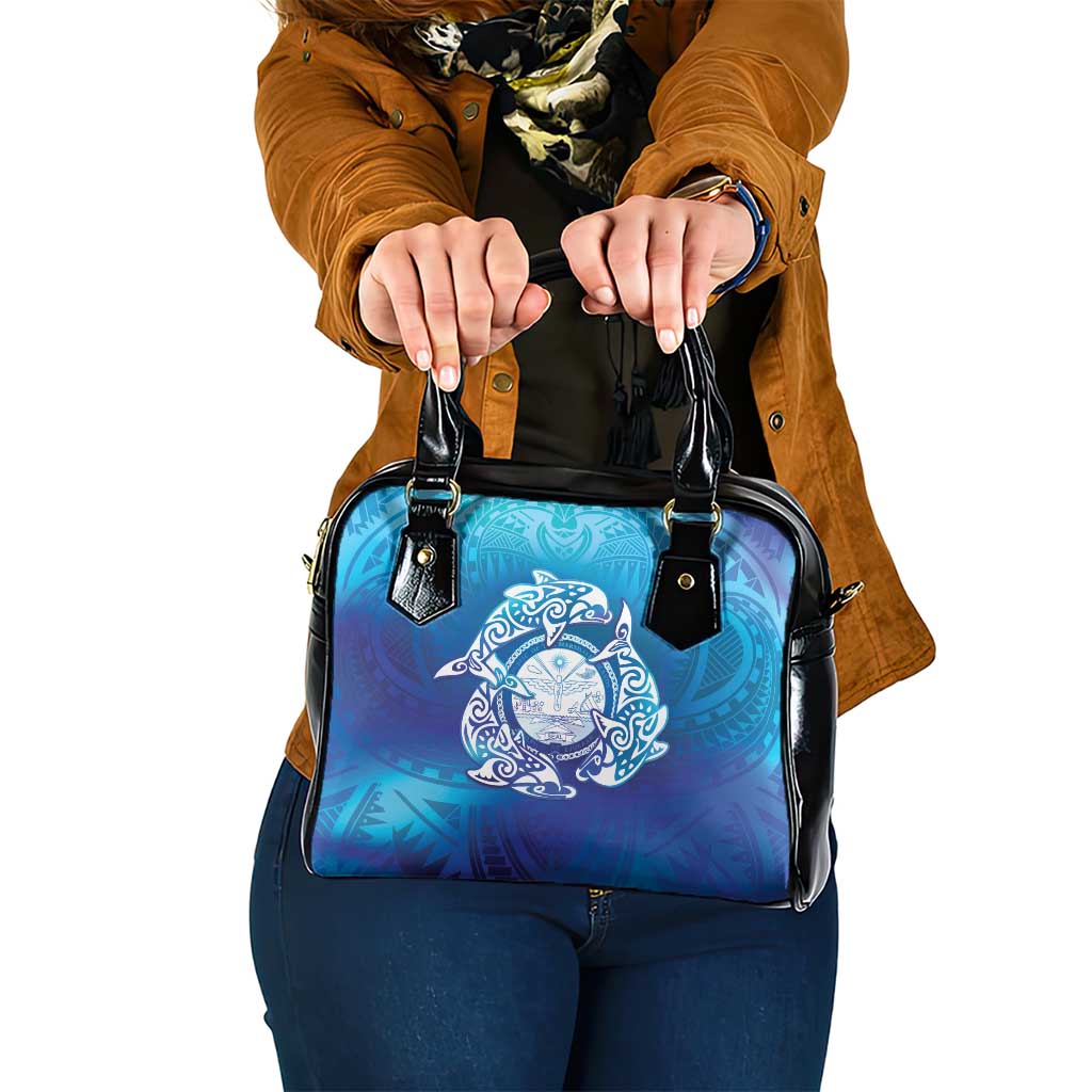 Marshall Islands Manit Day Shoulder Handbag Tribal Dolphin With Marshall Seal - Polynesian Pride