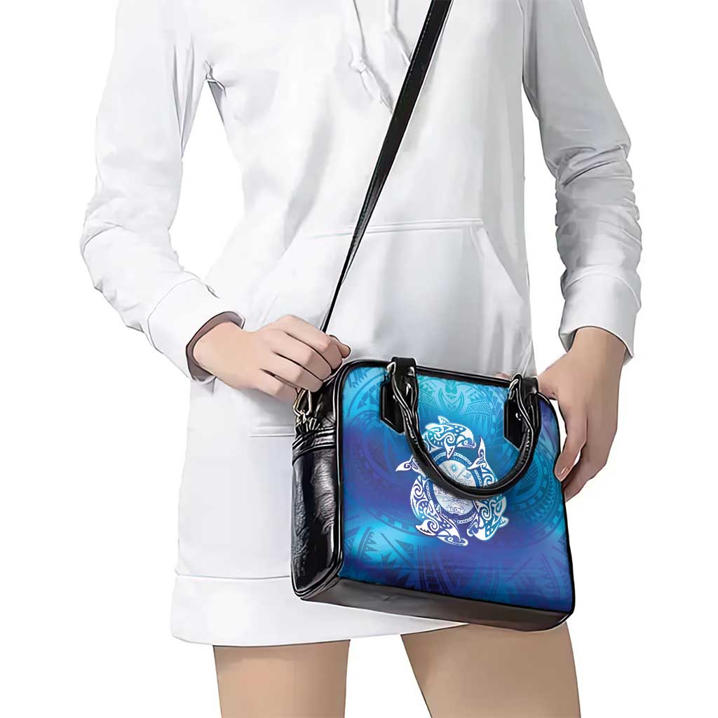 Marshall Islands Manit Day Shoulder Handbag Tribal Dolphin With Marshall Seal - Polynesian Pride