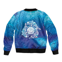 Marshall Islands Manit Day Sleeve Zip Bomber Jacket Tribal Dolphin With Marshall Seal - Polynesian Pride