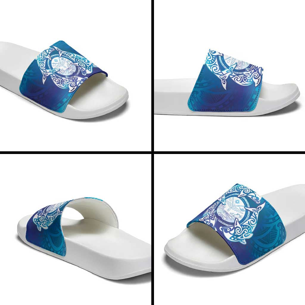 Marshall Islands Manit Day Slide Sandals Tribal Dolphin With Marshall Seal - Polynesian Pride