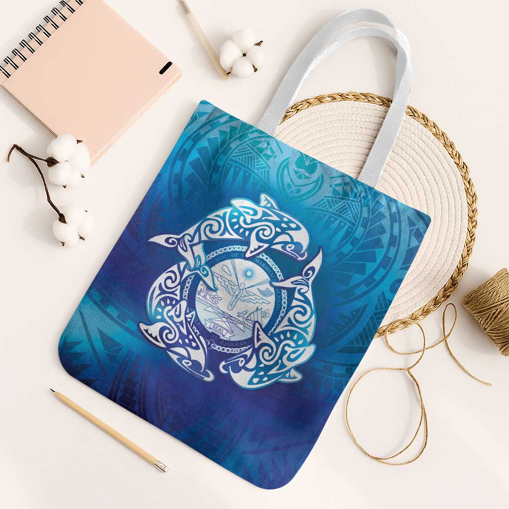 Marshall Islands Manit Day Tote Bag Tribal Dolphin With Marshall Seal - Polynesian Pride