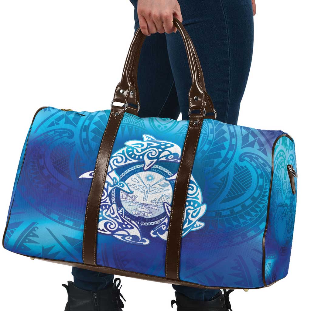Marshall Islands Manit Day Travel Bag Tribal Dolphin With Marshall Seal - Polynesian Pride