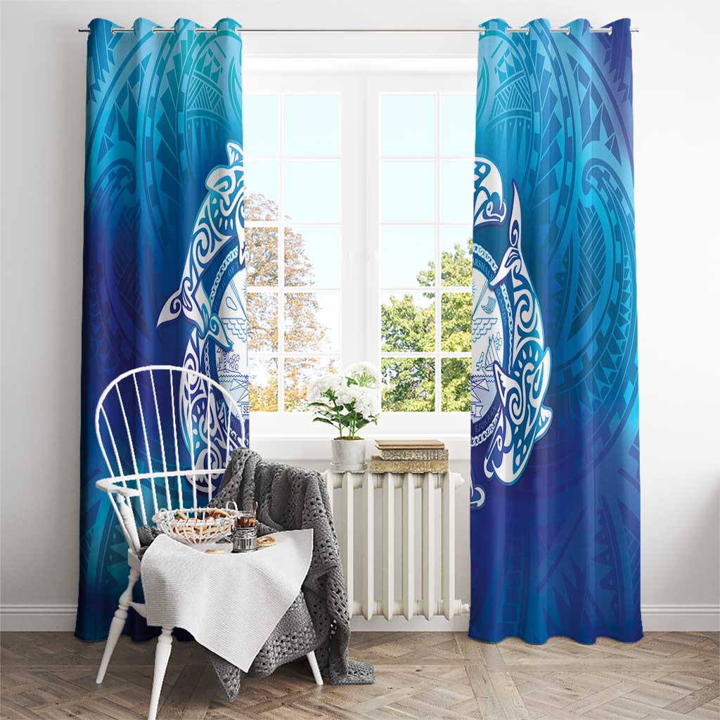 Marshall Islands Manit Day Window Curtain Tribal Dolphin With Marshall Seal - Polynesian Pride