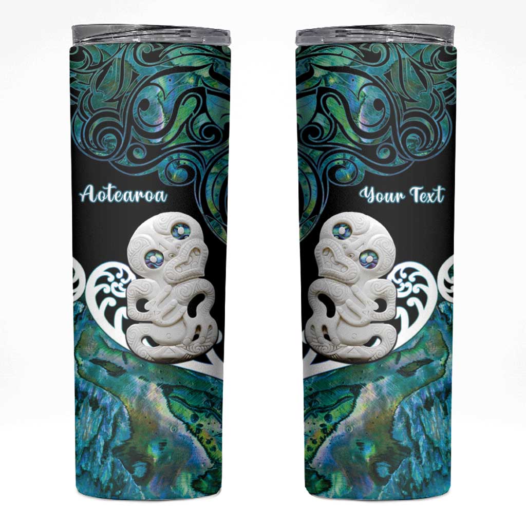 Personalized Aotearoa New Zealand Skinny Tumbler Paua Shell Fern Koru With Maori Hei Tiki LT05 Green - Polynesian Pride