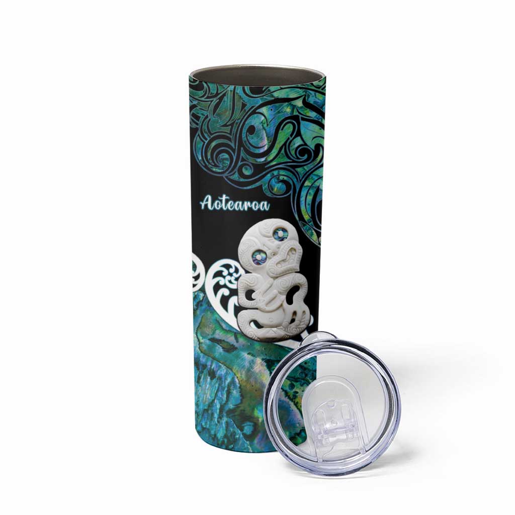 Personalized Aotearoa New Zealand Skinny Tumbler Paua Shell Fern Koru With Maori Hei Tiki LT05 - Polynesian Pride