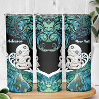 Personalized Aotearoa New Zealand Skinny Tumbler Paua Shell Fern Koru With Maori Hei Tiki LT05 - Polynesian Pride