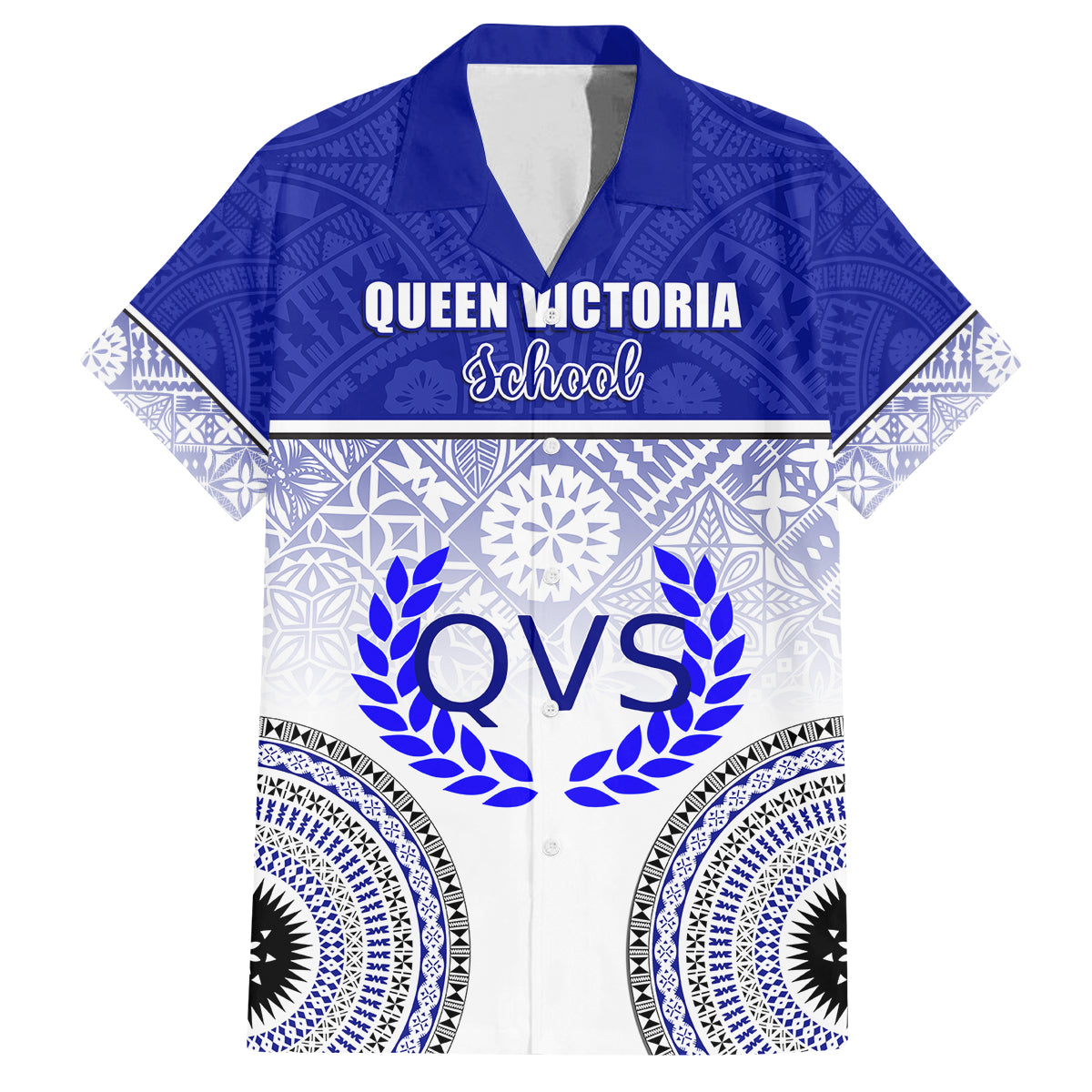Personalized Queen Victoria School Family Matching Long Sleeve Bodycon Dress and Hawaiian Shirt With Fijian Tapa Pattern LT05 Dad's Shirt - Short Sleeve Blue - Polynesian Pride