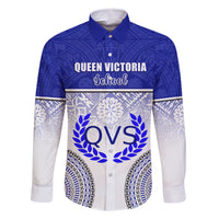 Personalized Queen Victoria School Family Matching Summer Maxi Dress and Hawaiian Shirt With Fijian Tapa Pattern LT05 Dad's Shirt - Long Sleeve Blue - Polynesian Pride
