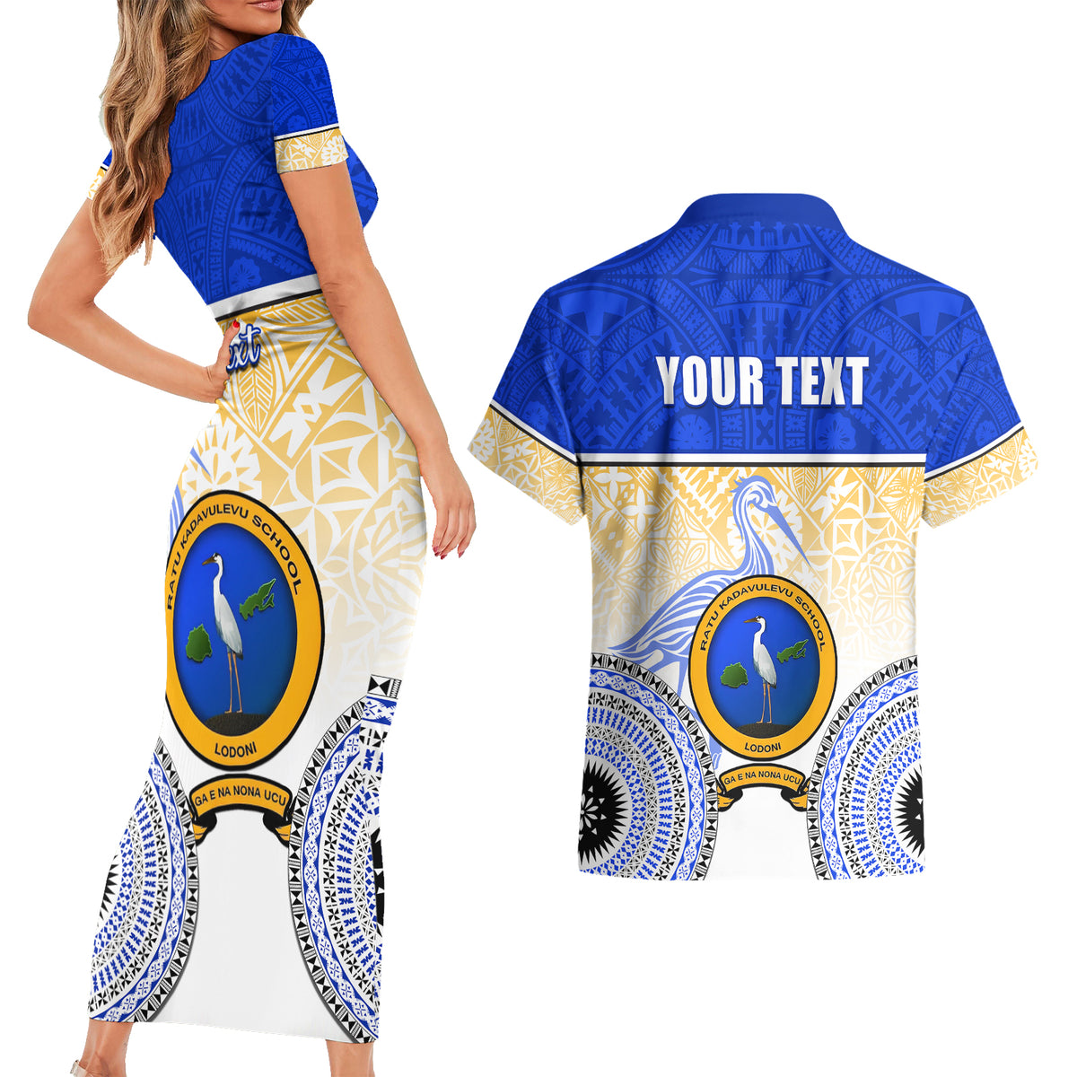 Personalized Ratu Kadavulevu School Couples Matching Short Sleeve Bodycon Dress and Hawaiian Shirt With Fijian Tapa Pattern LT05 - Polynesian Pride