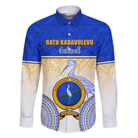 Personalized Ratu Kadavulevu School Family Matching Off Shoulder Maxi Dress and Hawaiian Shirt With Fijian Tapa Pattern LT05 Dad's Shirt - Long Sleeve Blue - Polynesian Pride