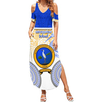 Personalized Ratu Kadavulevu School Family Matching Summer Maxi Dress and Hawaiian Shirt With Fijian Tapa Pattern LT05 Mom's Dress Blue - Polynesian Pride