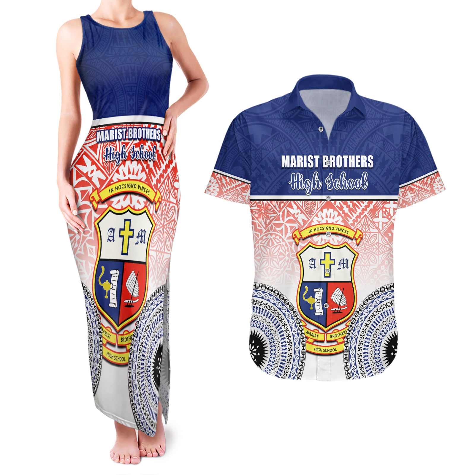personalized-marist-brothers-high-school-couples-matching-tank-maxi-dress-and-hawaiian-shirt-with-fijian-tapa-pattern