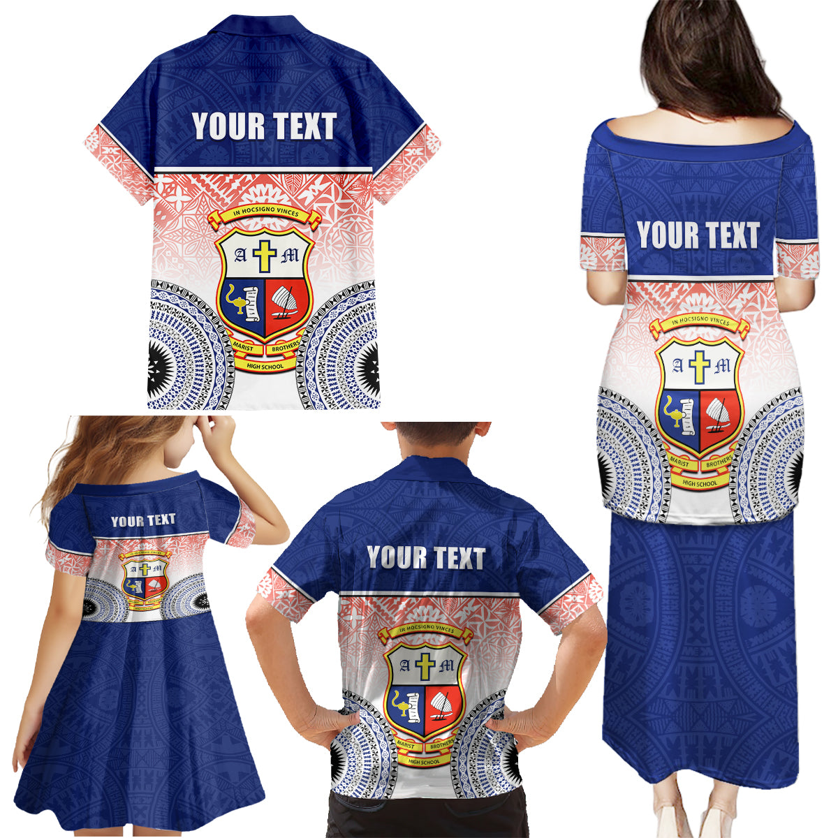 Personalized Marist Brothers High School Family Matching Puletasi Dress and Hawaiian Shirt With Fijian Tapa Pattern LT05 - Polynesian Pride