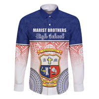 Personalized Marist Brothers High School Family Matching Short Sleeve Bodycon Dress and Hawaiian Shirt With Fijian Tapa Pattern LT05 Dad's Shirt - Long Sleeve Blue - Polynesian Pride