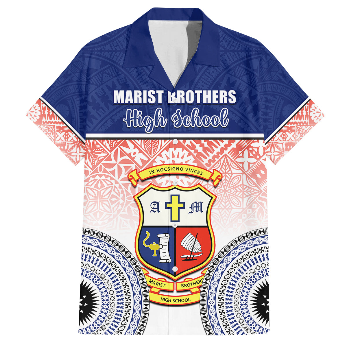 Personalized Marist Brothers High School Family Matching Summer Maxi Dress and Hawaiian Shirt With Fijian Tapa Pattern LT05 Dad's Shirt - Short Sleeve Blue - Polynesian Pride