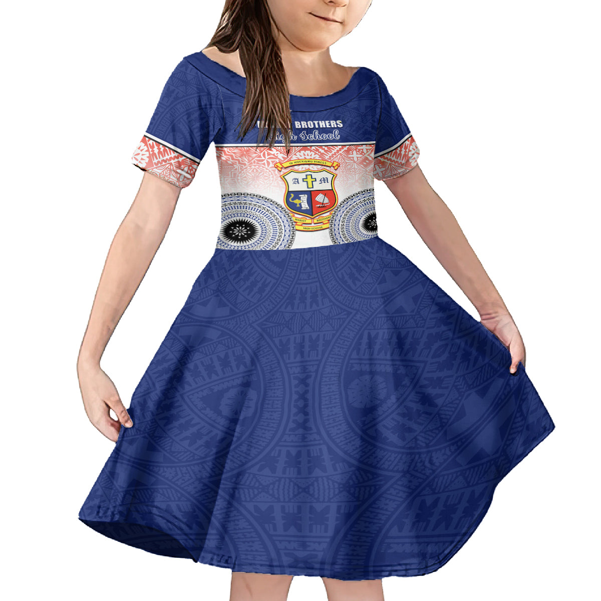personalized-marist-brothers-high-school-kid-short-sleeve-dress-with-fijian-tapa-pattern