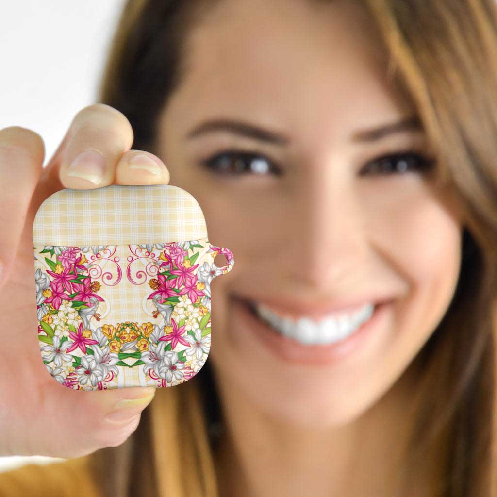 Hawaii Palaka AirPods Case Yellow Tribal Pattern With Tropical Flowers - Polynesian Pride