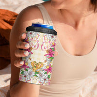 Hawaii Palaka 4 in 1 Can Cooler Tumbler Yellow Tribal Pattern With Tropical Flowers - Polynesian Pride
