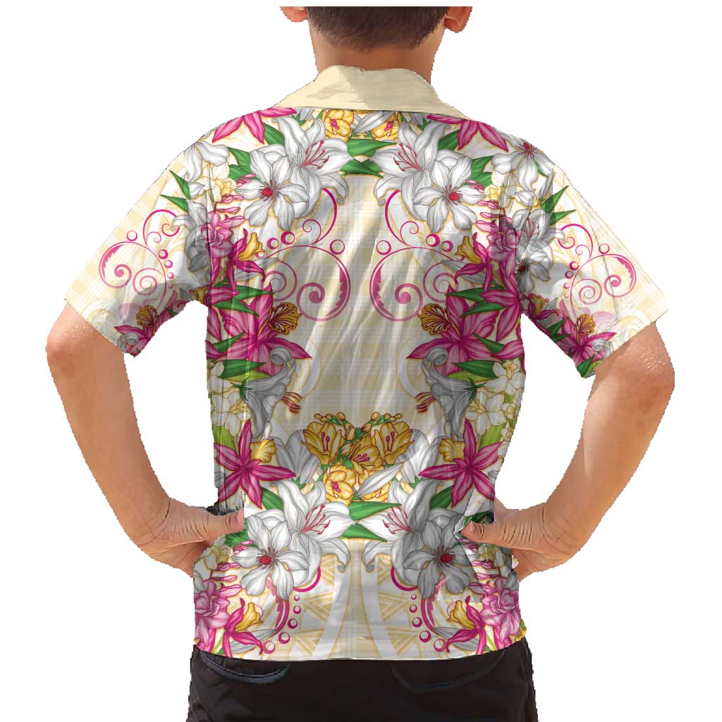 Hawaii Palaka Family Matching Mermaid Dress and Hawaiian Shirt Yellow Tribal Pattern With Tropical Flowers LT05 - Polynesian Pride