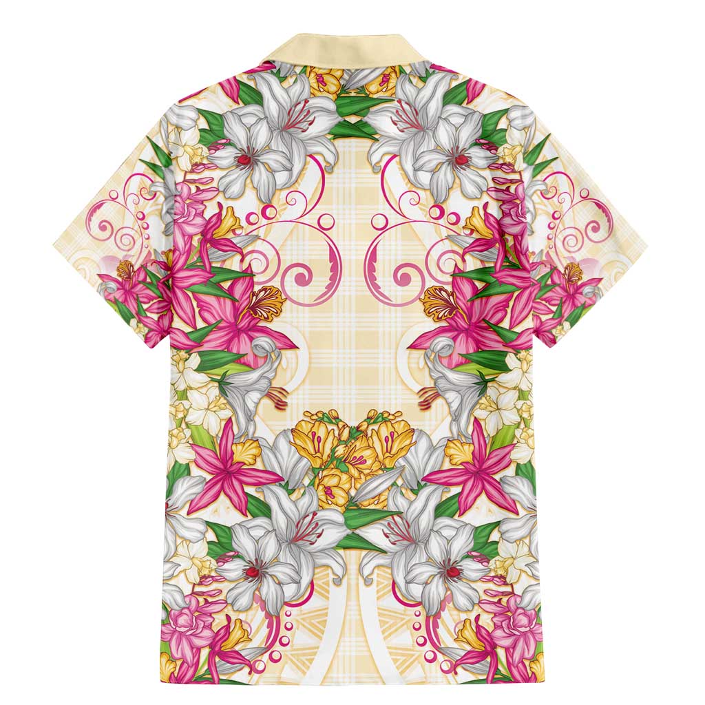 Hawaii Palaka Family Matching Mermaid Dress and Hawaiian Shirt Yellow Tribal Pattern With Tropical Flowers LT05 - Polynesian Pride