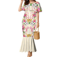 Hawaii Palaka Family Matching Mermaid Dress and Hawaiian Shirt Yellow Tribal Pattern With Tropical Flowers LT05 Mom's Dress Yellow - Polynesian Pride