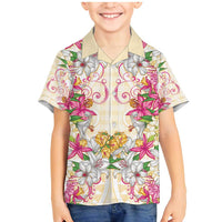 Hawaii Palaka Family Matching Mermaid Dress and Hawaiian Shirt Yellow Tribal Pattern With Tropical Flowers LT05 Son's Shirt Yellow - Polynesian Pride