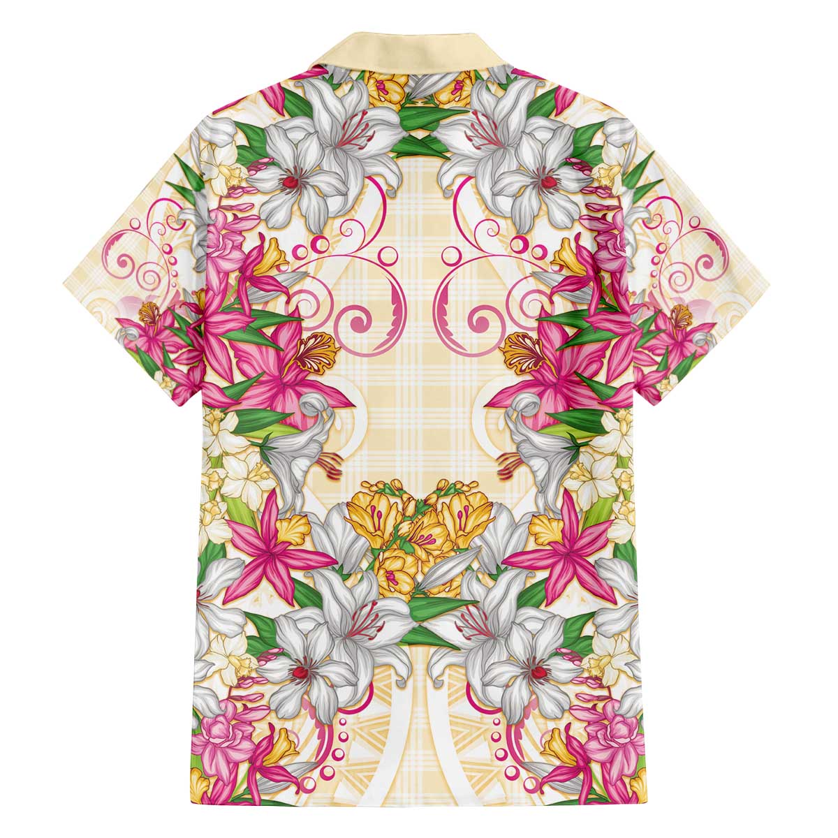 Hawaii Palaka Family Matching Off The Shoulder Long Sleeve Dress and Hawaiian Shirt Yellow Tribal Pattern With Tropical Flowers LT05 - Polynesian Pride
