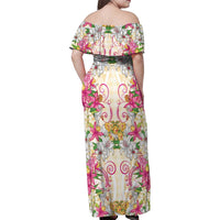 Hawaii Palaka Family Matching Off Shoulder Maxi Dress and Hawaiian Shirt Yellow Tribal Pattern With Tropical Flowers LT05 - Polynesian Pride