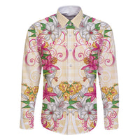 Hawaii Palaka Family Matching Off Shoulder Short Dress and Hawaiian Shirt Yellow Tribal Pattern With Tropical Flowers LT05 Dad's Shirt - Long Sleeve Yellow - Polynesian Pride