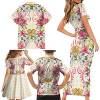 Hawaii Palaka Family Matching Short Sleeve Bodycon Dress and Hawaiian Shirt Yellow Tribal Pattern With Tropical Flowers LT05 - Polynesian Pride