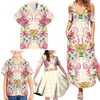 Hawaii Palaka Family Matching Summer Maxi Dress and Hawaiian Shirt Yellow Tribal Pattern With Tropical Flowers LT05 - Polynesian Pride
