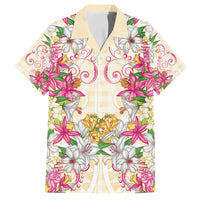 Hawaii Palaka Family Matching Summer Maxi Dress and Hawaiian Shirt Yellow Tribal Pattern With Tropical Flowers LT05 Dad's Shirt - Short Sleeve Yellow - Polynesian Pride