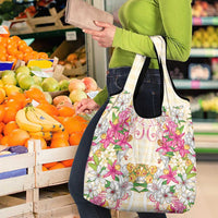 Hawaii Palaka Grocery Bag Yellow Tribal Pattern With Tropical Flowers - Polynesian Pride