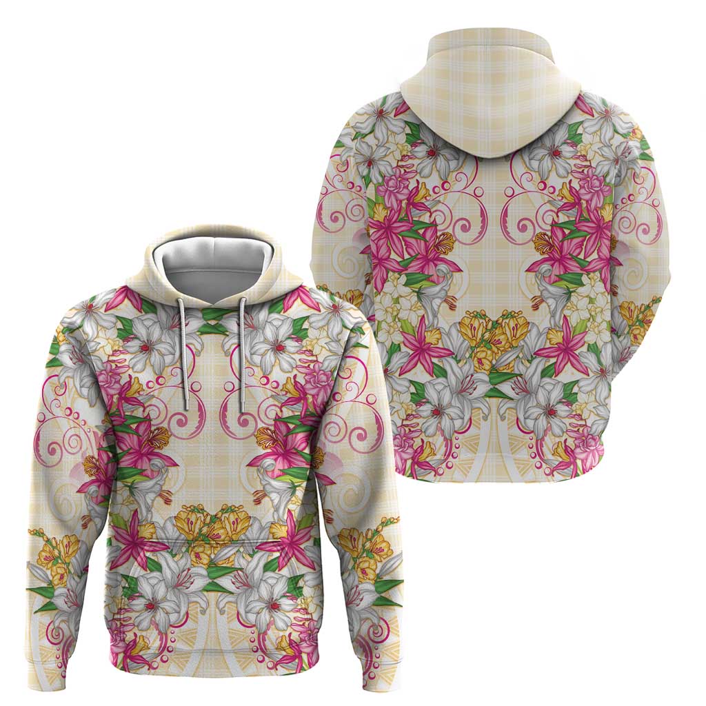Hawaii Palaka Hoodie Yellow Tribal Pattern With Tropical Flowers - Polynesian Pride