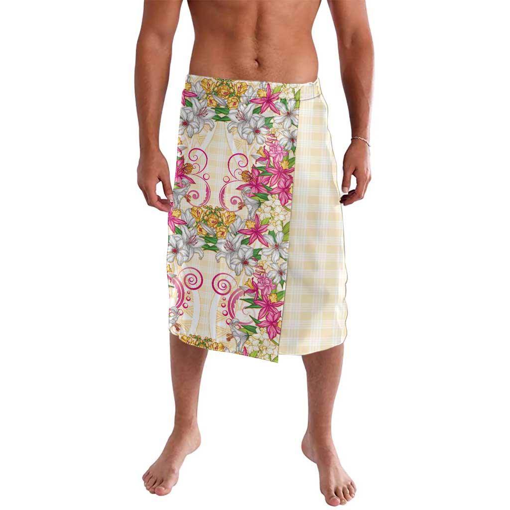 Hawaii Palaka Lavalava Yellow Tribal Pattern With Tropical Flowers - Polynesian Pride