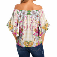 Hawaii Palaka Off Shoulder Wrap Waist Top Yellow Tribal Pattern With Tropical Flowers LT05 - Polynesian Pride