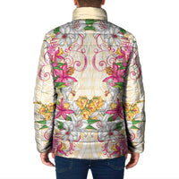 Hawaii Palaka Padded Jacket Yellow Tribal Pattern With Tropical Flowers - Polynesian Pride