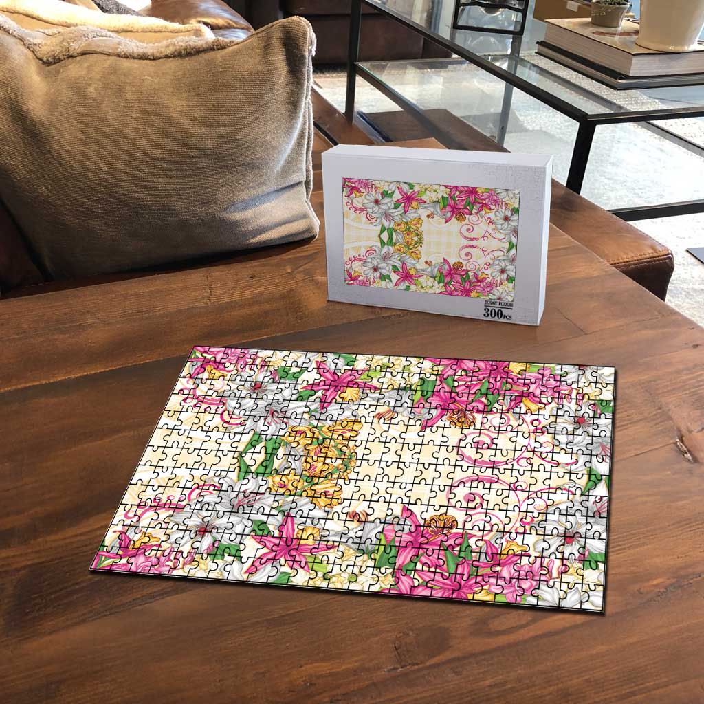 Hawaii Palaka Puzzle Yellow Tribal Pattern With Tropical Flowers - Polynesian Pride