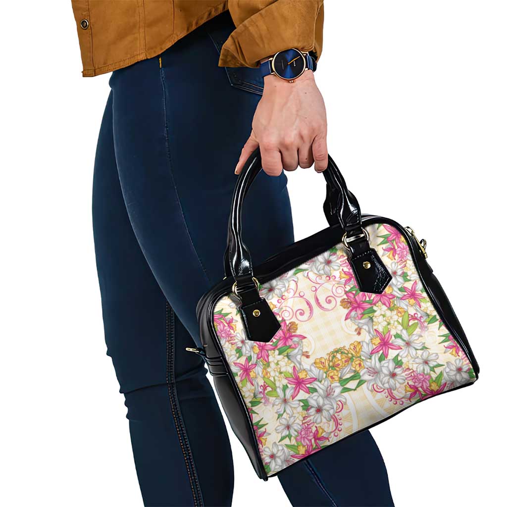 Hawaii Palaka Shoulder Handbag Yellow Tribal Pattern With Tropical Flowers - Polynesian Pride