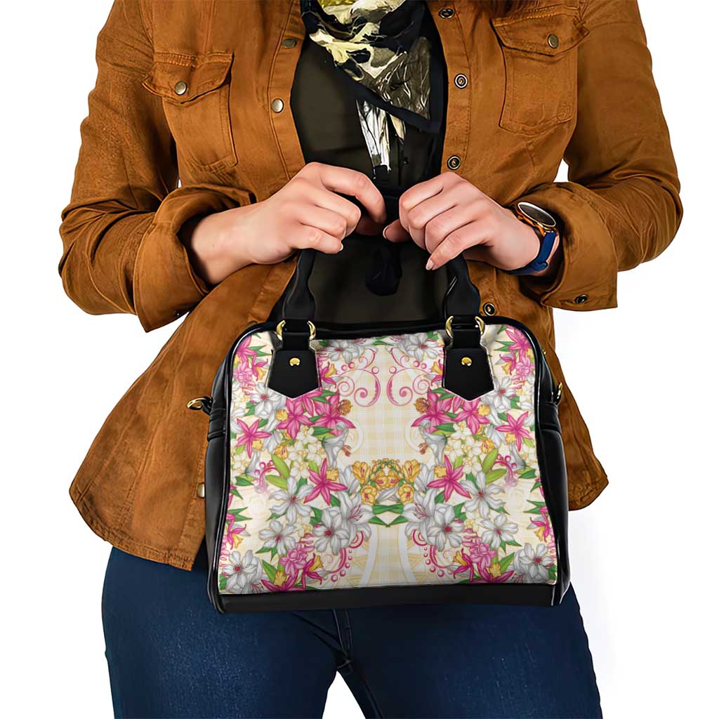 Hawaii Palaka Shoulder Handbag Yellow Tribal Pattern With Tropical Flowers - Polynesian Pride