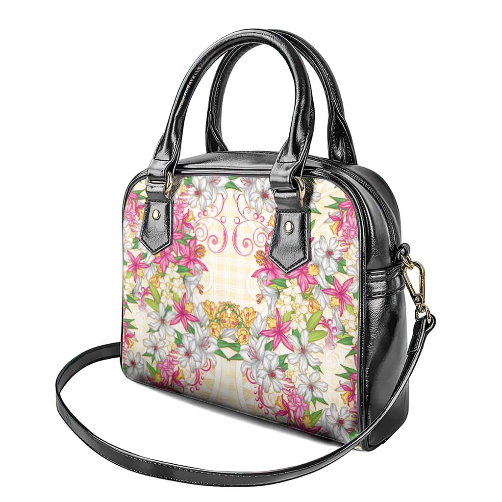 Hawaii Palaka Shoulder Handbag Yellow Tribal Pattern With Tropical Flowers - Polynesian Pride