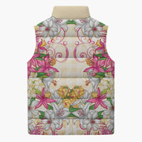 Hawaii Palaka Sleeveless Puffer Jacket Yellow Tribal Pattern With Tropical Flowers - Polynesian Pride