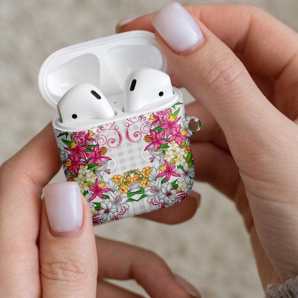 Hawaii Palaka AirPods Case White Tribal Pattern With Tropical Flowers - Polynesian Pride