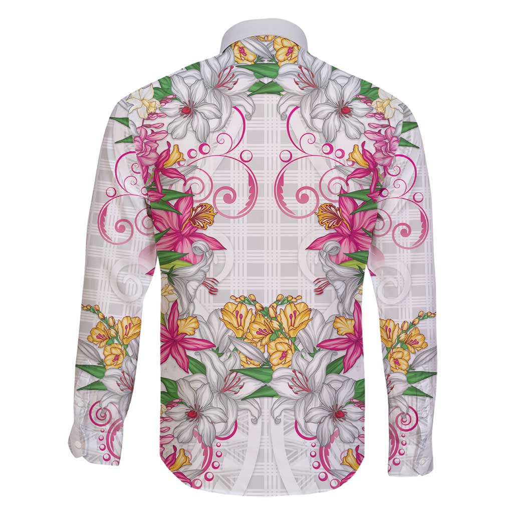 Hawaii Palaka Family Matching Long Sleeve Bodycon Dress and Hawaiian Shirt White Tribal Pattern With Tropical Flowers LT05 - Polynesian Pride