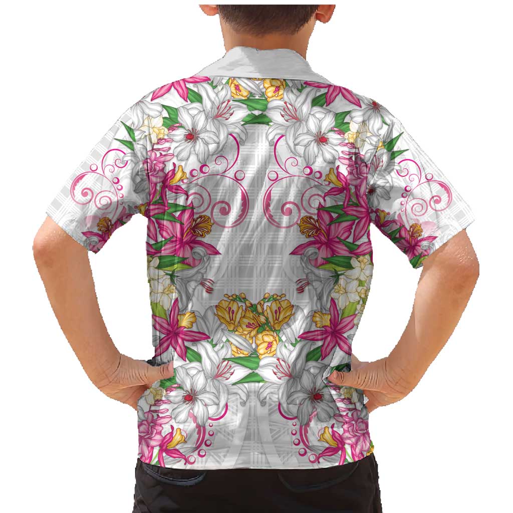 Hawaii Palaka Family Matching Mermaid Dress and Hawaiian Shirt White Tribal Pattern With Tropical Flowers LT05 - Polynesian Pride