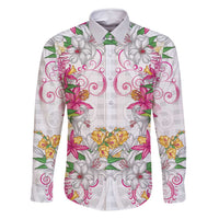 Hawaii Palaka Family Matching Mermaid Dress and Hawaiian Shirt White Tribal Pattern With Tropical Flowers LT05 Dad's Shirt - Long Sleeve White - Polynesian Pride