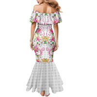 Hawaii Palaka Family Matching Mermaid Dress and Hawaiian Shirt White Tribal Pattern With Tropical Flowers LT05 - Polynesian Pride