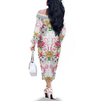 Hawaii Palaka Family Matching Off The Shoulder Long Sleeve Dress and Hawaiian Shirt White Tribal Pattern With Tropical Flowers LT05 - Polynesian Pride